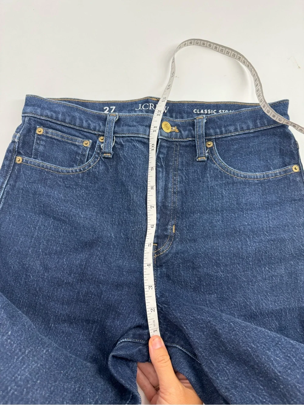 J. Crew Classic Straight Jeans Dark Wash Blue Stretch Denim High Rise Size 27